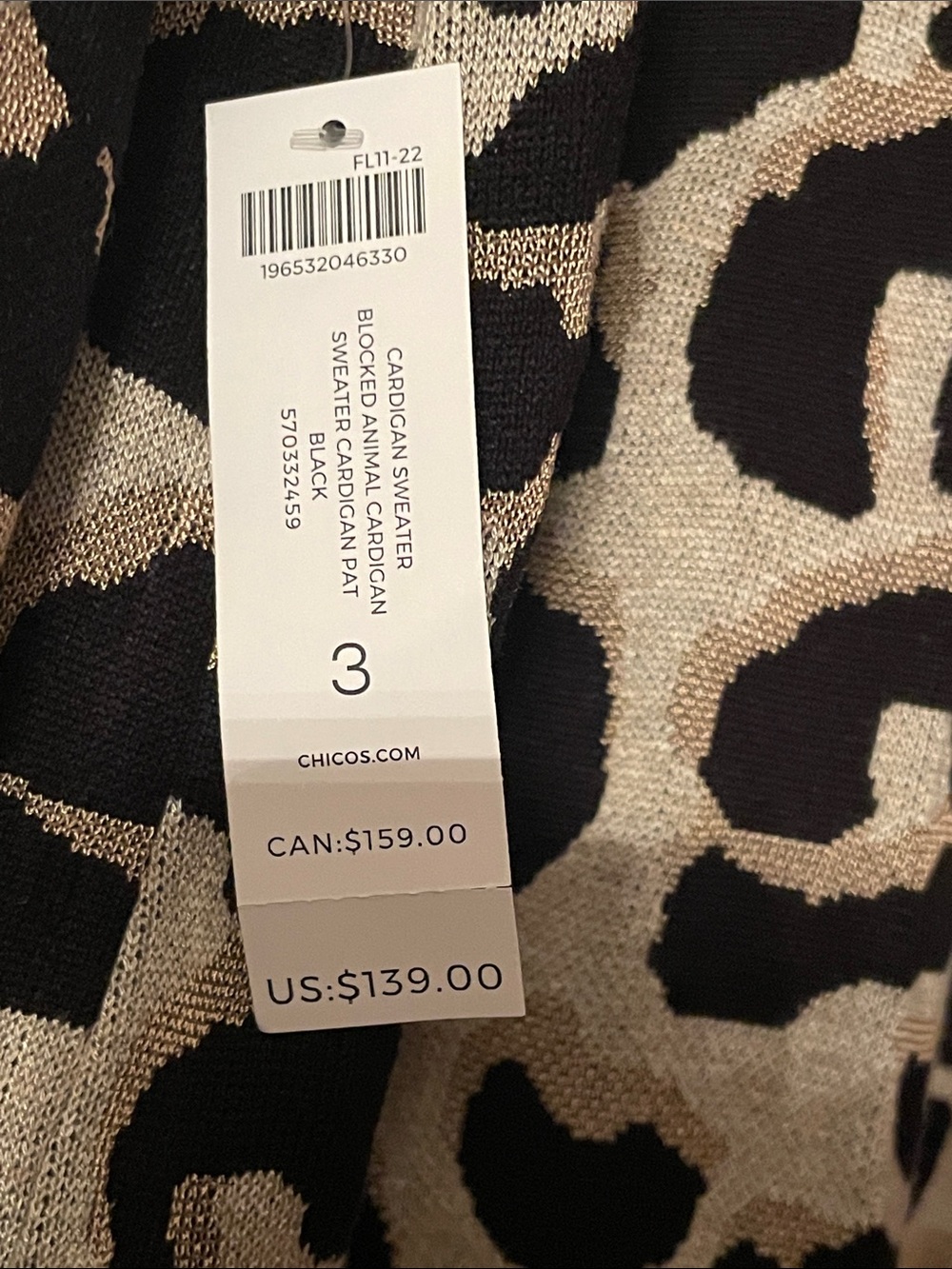 Chico's Black & Cream Textured Knit Open Cardigan - Picture 4 of 4